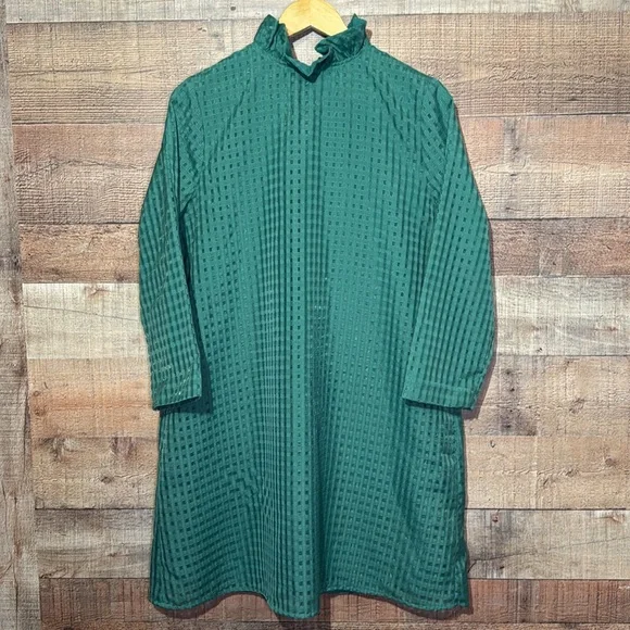 Tuckernuck Emerald Burnout Daphne Dress sz L Ruffle Collar Bow Mini Cocktail - Picture 2 of 15